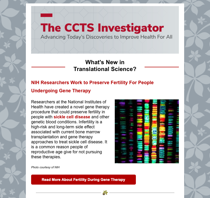 headline for the November issue of the CCTS Investigator